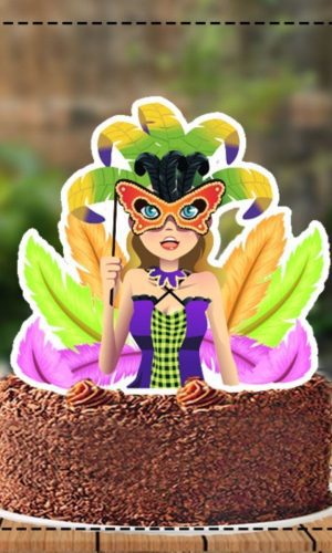 Topo de Bolo Carnaval Fantasia Mulher - 5470 Arquivo Digital