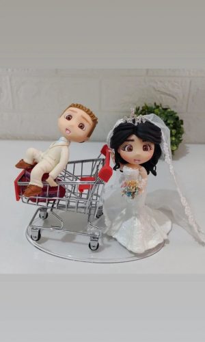 Topo de Bolo Casamento Personalizado com Carrinho de Superme