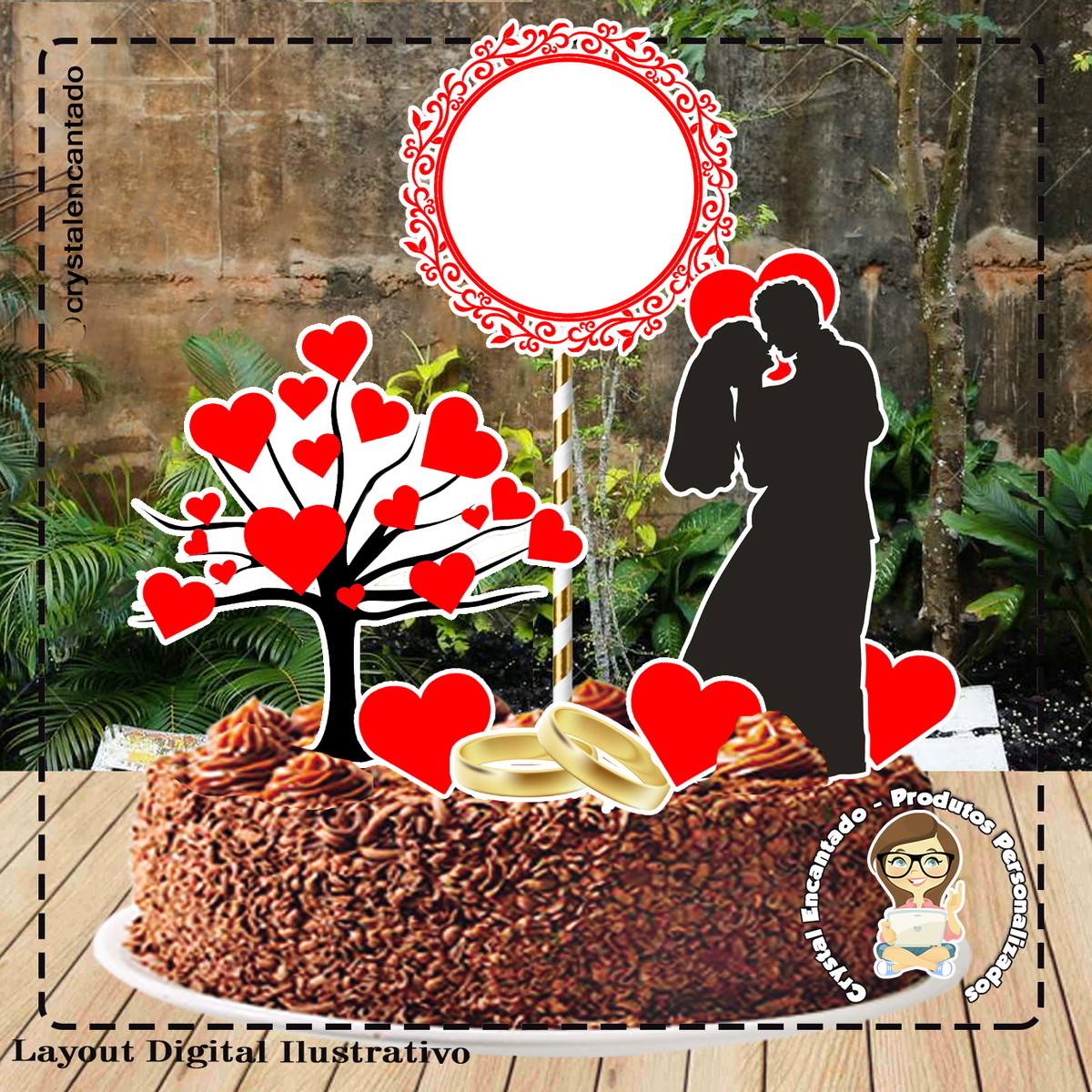 Topo de Bolo Casamento Silhoueta - 0605 Arquivo Digital