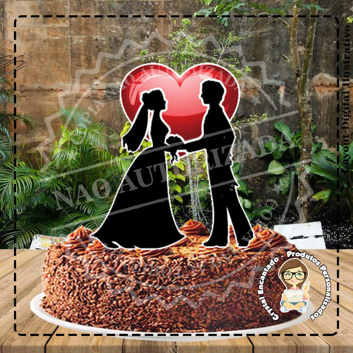 Topo de Bolo Casamento Silhoueta - 2927 Arquivo Digital