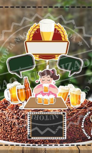 Topo de Bolo Cerveja Mulher - Ref 2814 Arquivo Digital