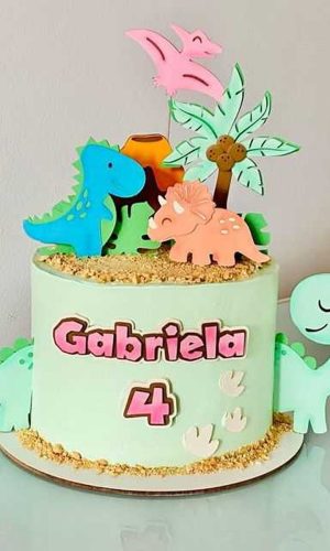 Topo de Bolo Dinossauro Baby com Vulcão - Arquivo de Corte