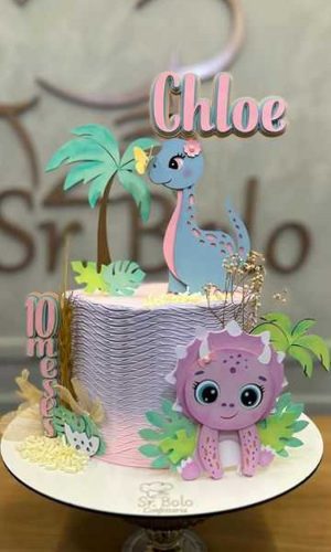 Topo de Bolo Dinossauro Baby Menina - Arquivo de Corte