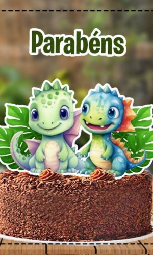 Topo de Bolo Dois Dinossauros Cute - 5273 Arquivo Digital