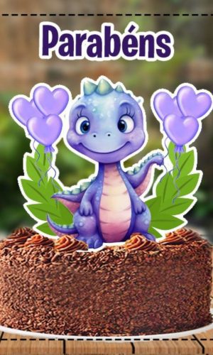 Topo de Bolo Dinossauro Cute Lilas -ref 5271 Arquivo Digital