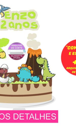 Topo de Bolo Dinossauros 2 (Máquina Silhouette)