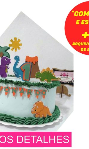 Topo de Bolo Dinossauros em Camadas (Máquina Silhouette)