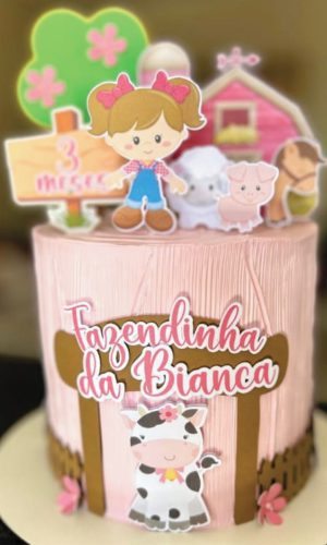 Topo de Bolo Fazendinha Rosa Menina Arquivo de Corte
