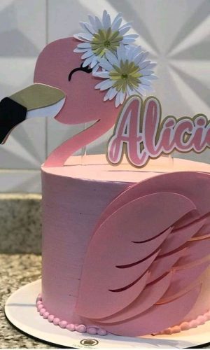 Topo de Bolo Flamingo em Camadas + 4 Arquivos a Sua Escolha