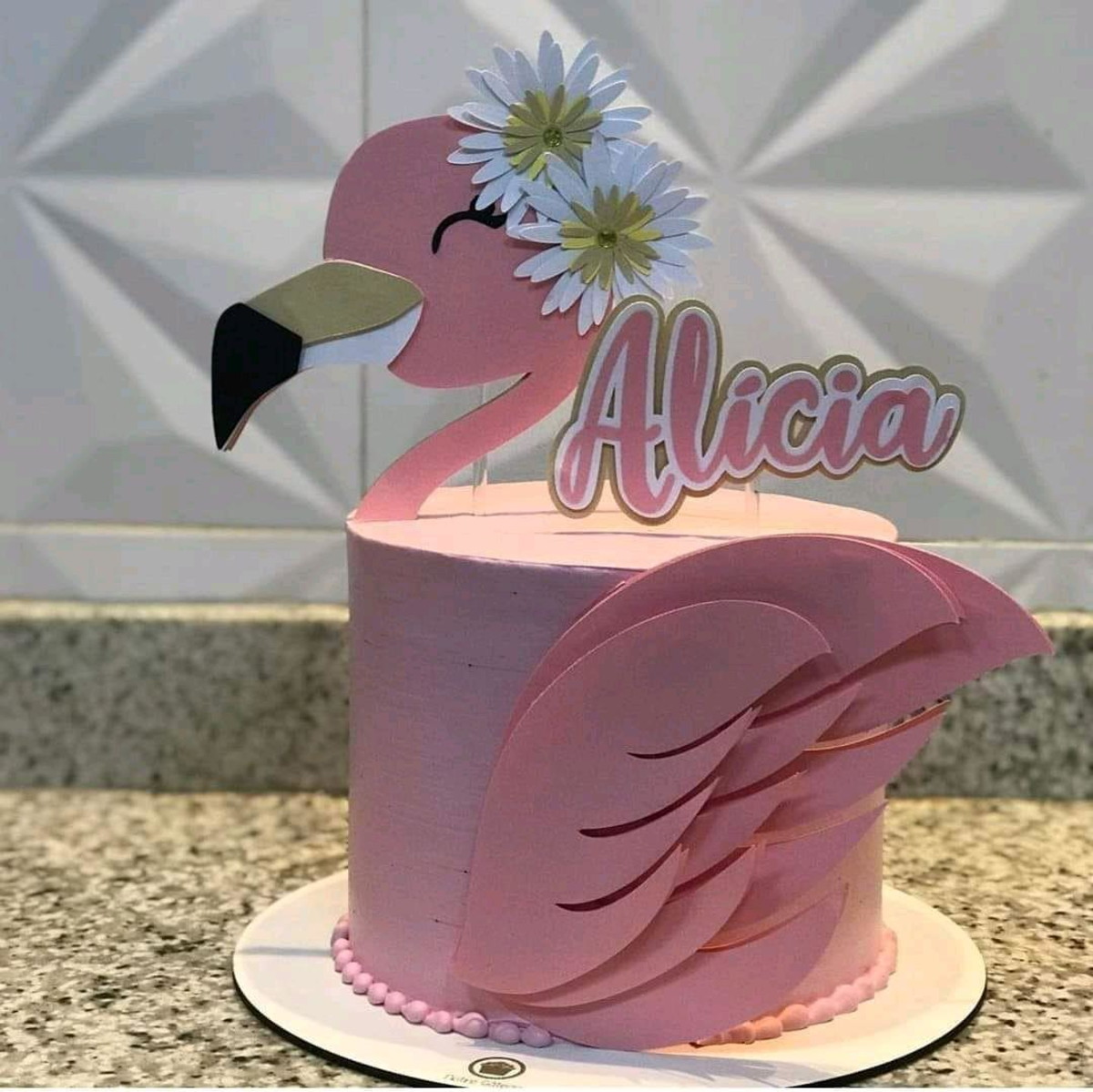 Topo de Bolo Flamingo em Camadas + 4 Arquivos a Sua Escolha