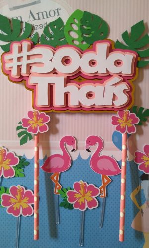 Topo de bolo Flamingo
