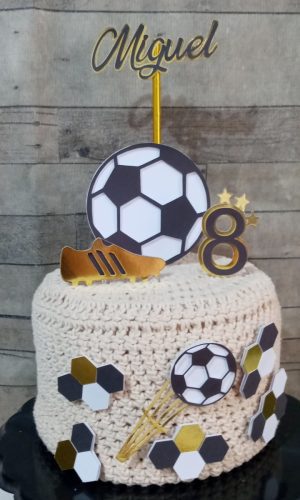 Topo de Bolo Futebol Hexagonos Personalizado Laminado