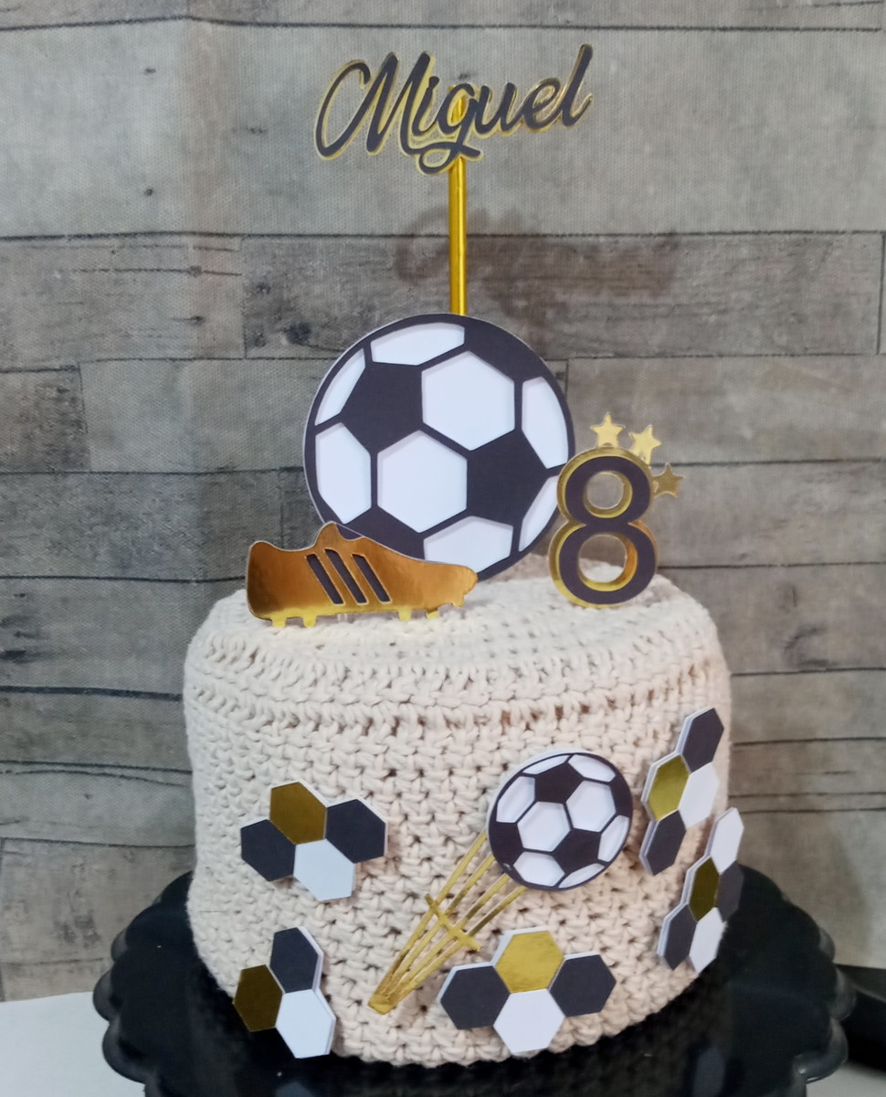 Topo de Bolo Futebol Hexagonos Personalizado Laminado