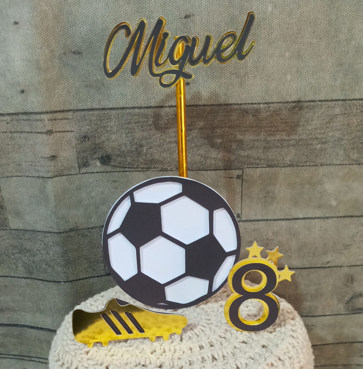 Topo de Bolo Futebol Hexagonos Personalizado Laminado - Imagem 3