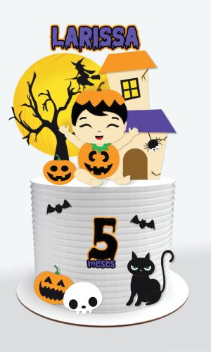 Topo de Bolo Halloween Menina Vestida de Abobora Arquivo de