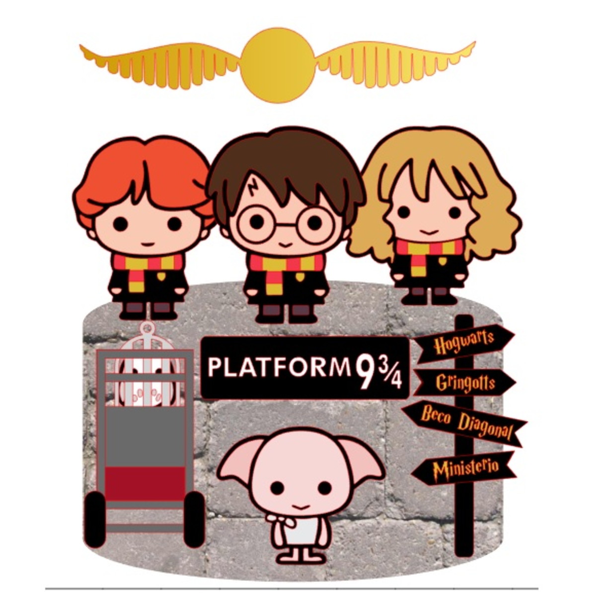 Topo de Bolo Harry Potter Cute 3 + 4 Arquivos a Sua Escolha