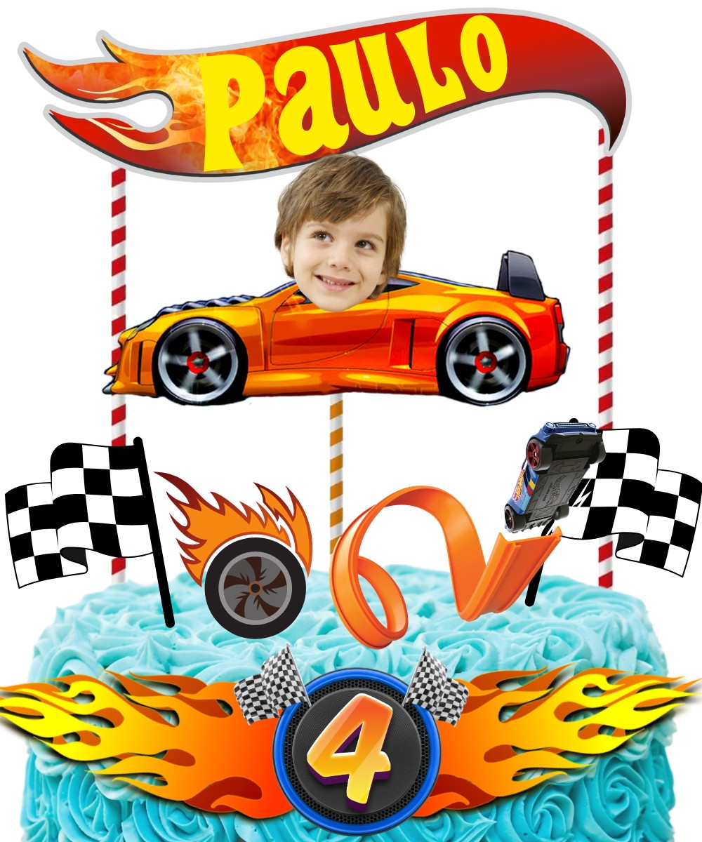 Topo de Bolo Hot Wheels com Sua Foto, Nome e Idade - Imagem 2