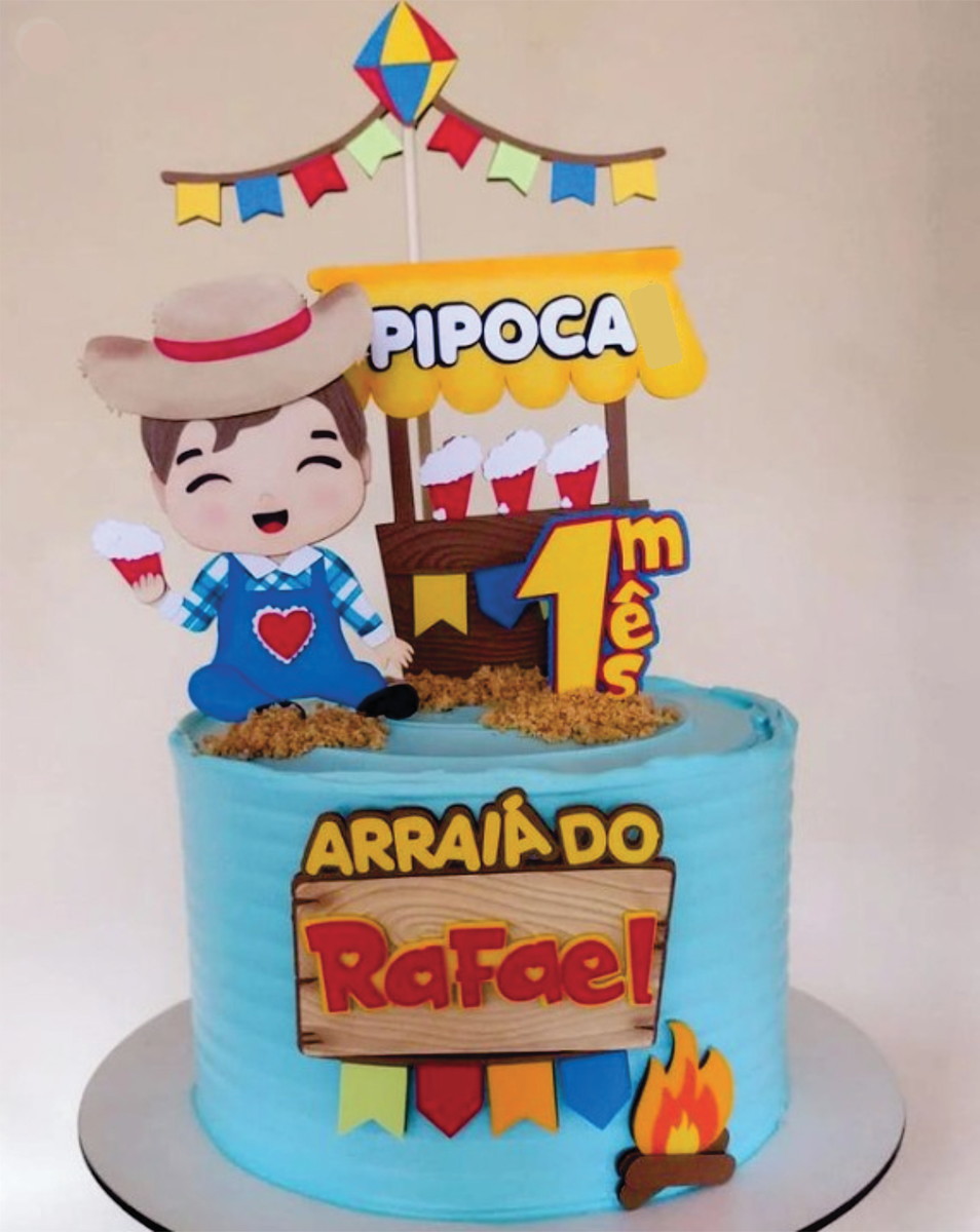 Topo de Bolo Junino Menino Pipoca Arquivo de Corte