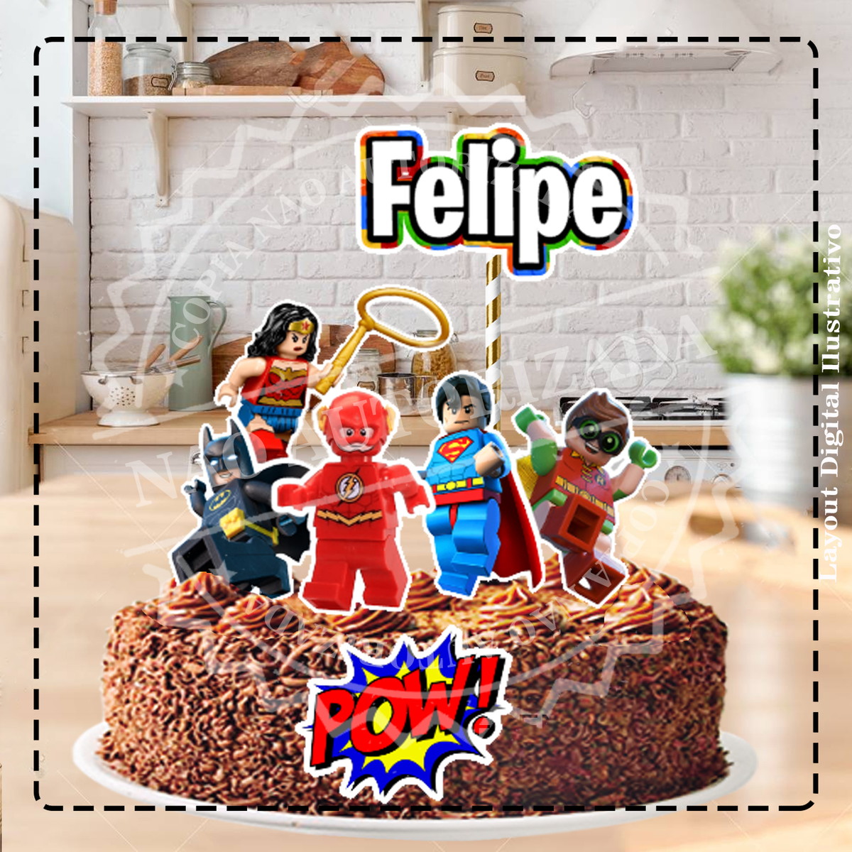 TOPO DE BOLO LEGO LIGA DA JUSTIÇA - ARQUIVO DIGITAL