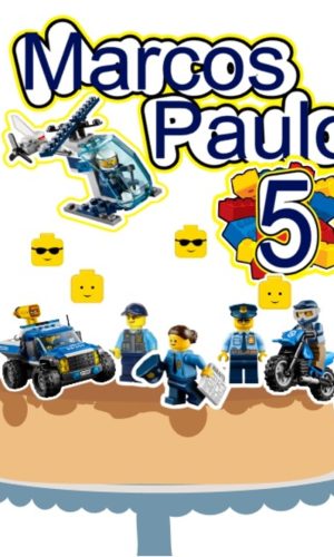 Topo de Bolo Lego Policial + 4 Arquivos a Sua Escolha