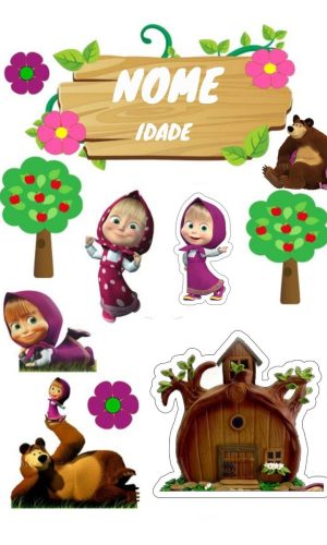 Topo de Bolo Macha e o Urso Personalizado