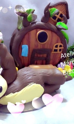 Topo de bolo Marcha, Urso e Casa.