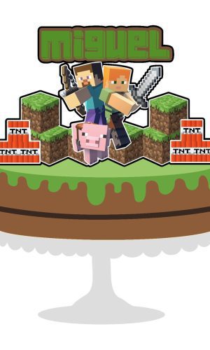 Topo de Bolo Minecraft 2 + 4 Arquivos a Sua Escolha