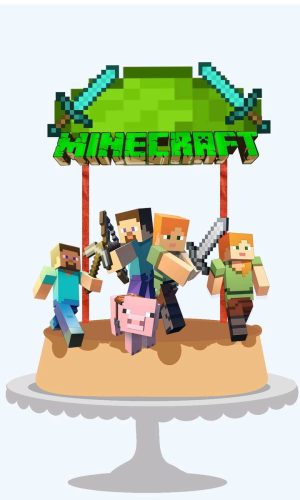 Topo de Bolo Minecraft + 4 Arquivos a Sua Escolha