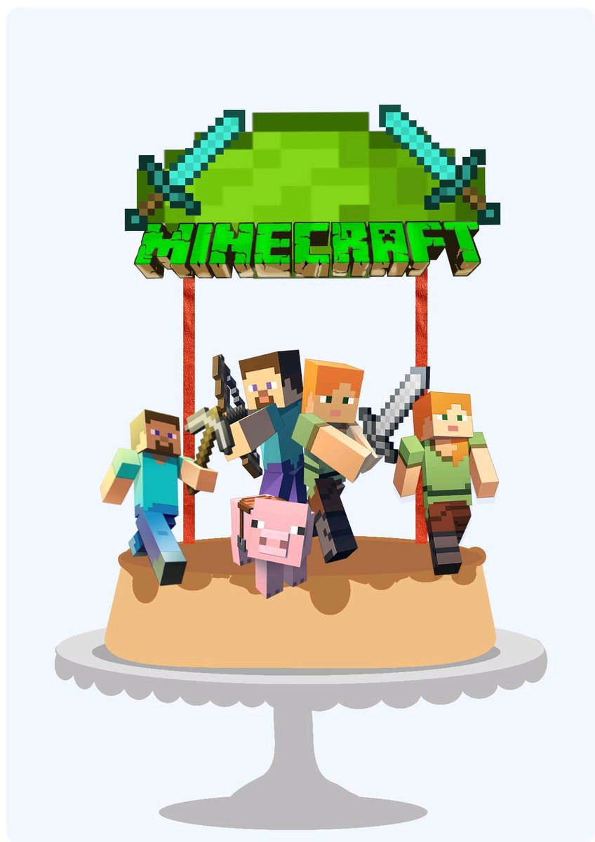 Topo de Bolo Minecraft +4 Arquivos a Sua Escolha