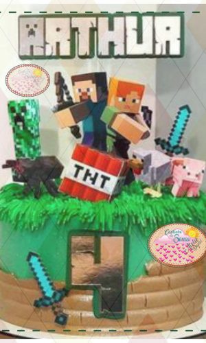 Topo de Bolo MINECRAFT (caixa 3d) - 1008 Arquivo