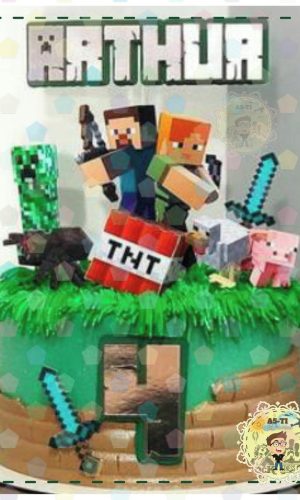 TOPO DE BOLO MINECRAFT Ref: 1008 arquivo digital