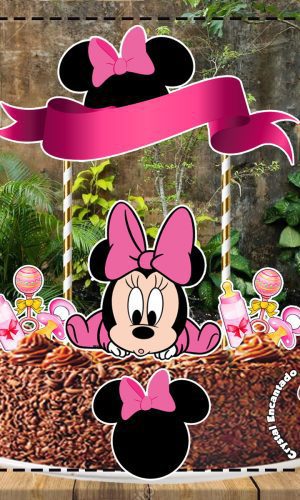 Topo de Bolo Minnie Baby Rosa - Ref 4409 Arquivo Digital