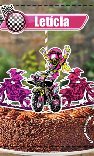 Topo De Bolo Motocross Feminino - Ref 1667 Arquivo Digital
