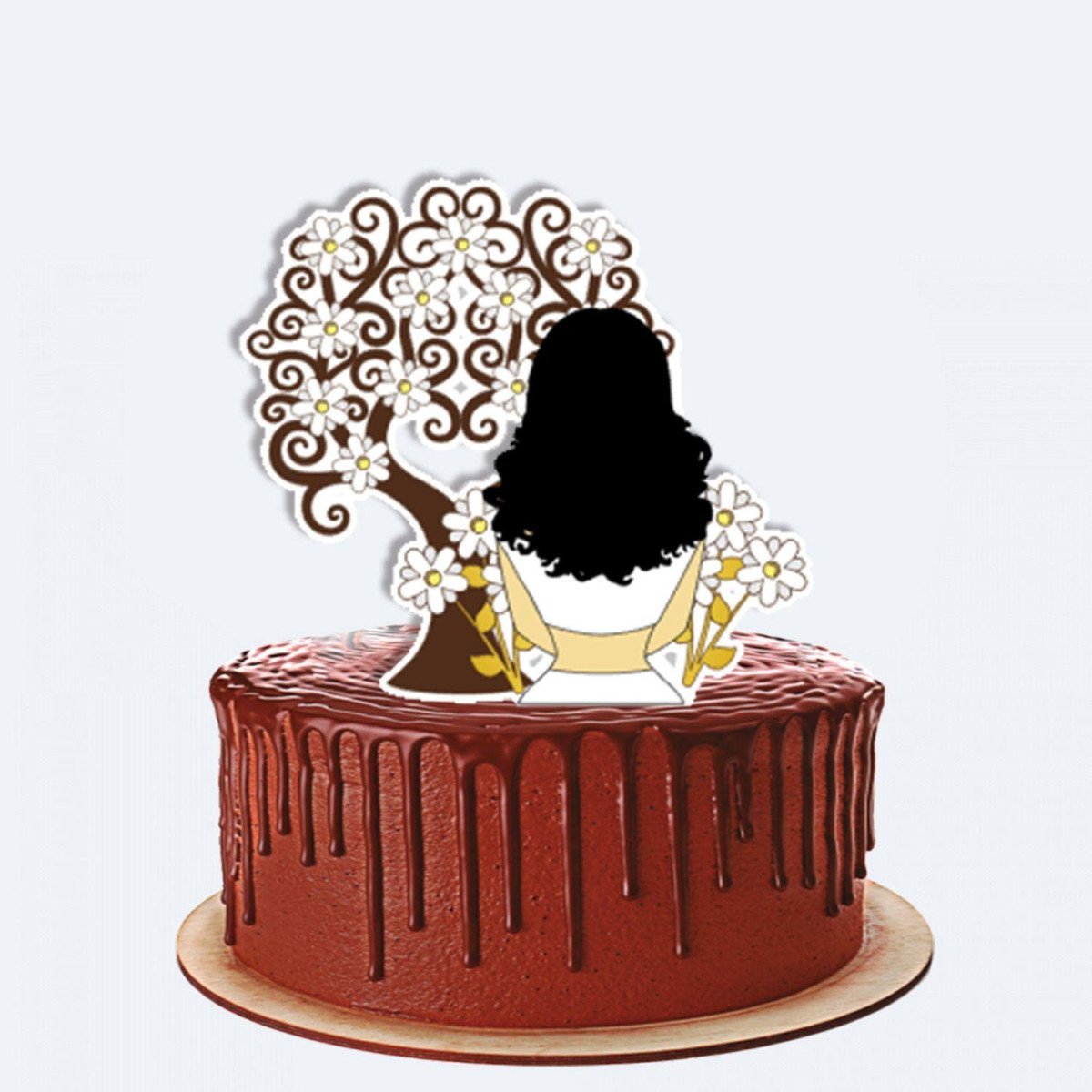 Topo de Bolo Mulher Cabelo Preto