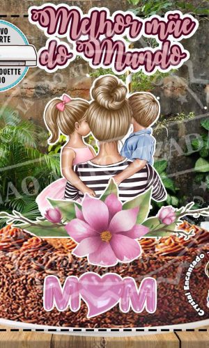 Topo de Bolo Mulher Filho e Filha - Ref 4495 Arquivo Digital