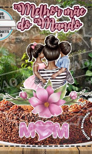 Topo de Bolo Mulher Filho e Filha - Ref 4496 Arquivo Digital