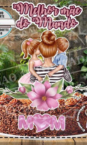 Topo de Bolo Mulher Filho e Filha - Ref 4498 Arquivo Digital