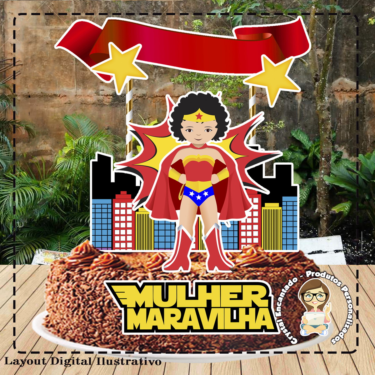 Topo de Bolo Mulher Maravilha - Ref 4483 Arquivo Digital