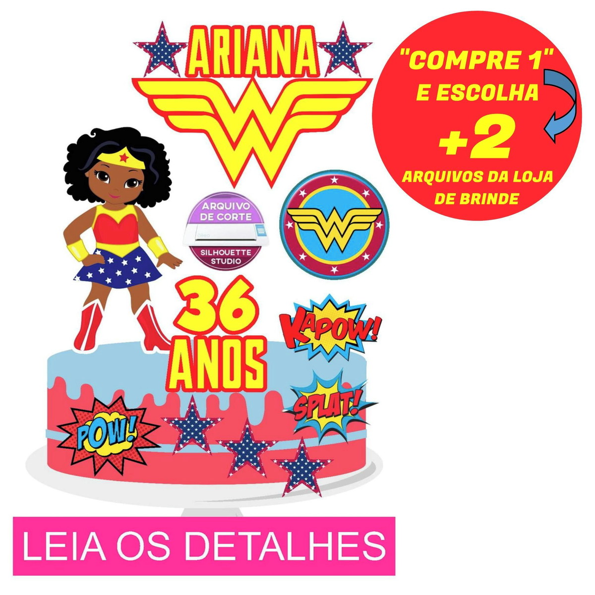Topo de Bolo Mulher Maravilha 3 (Máquina Silhouette)