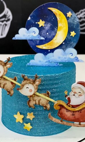 Bolo de Natal Papai Noel no Trenó Aquarela Arquivo de Cor #9