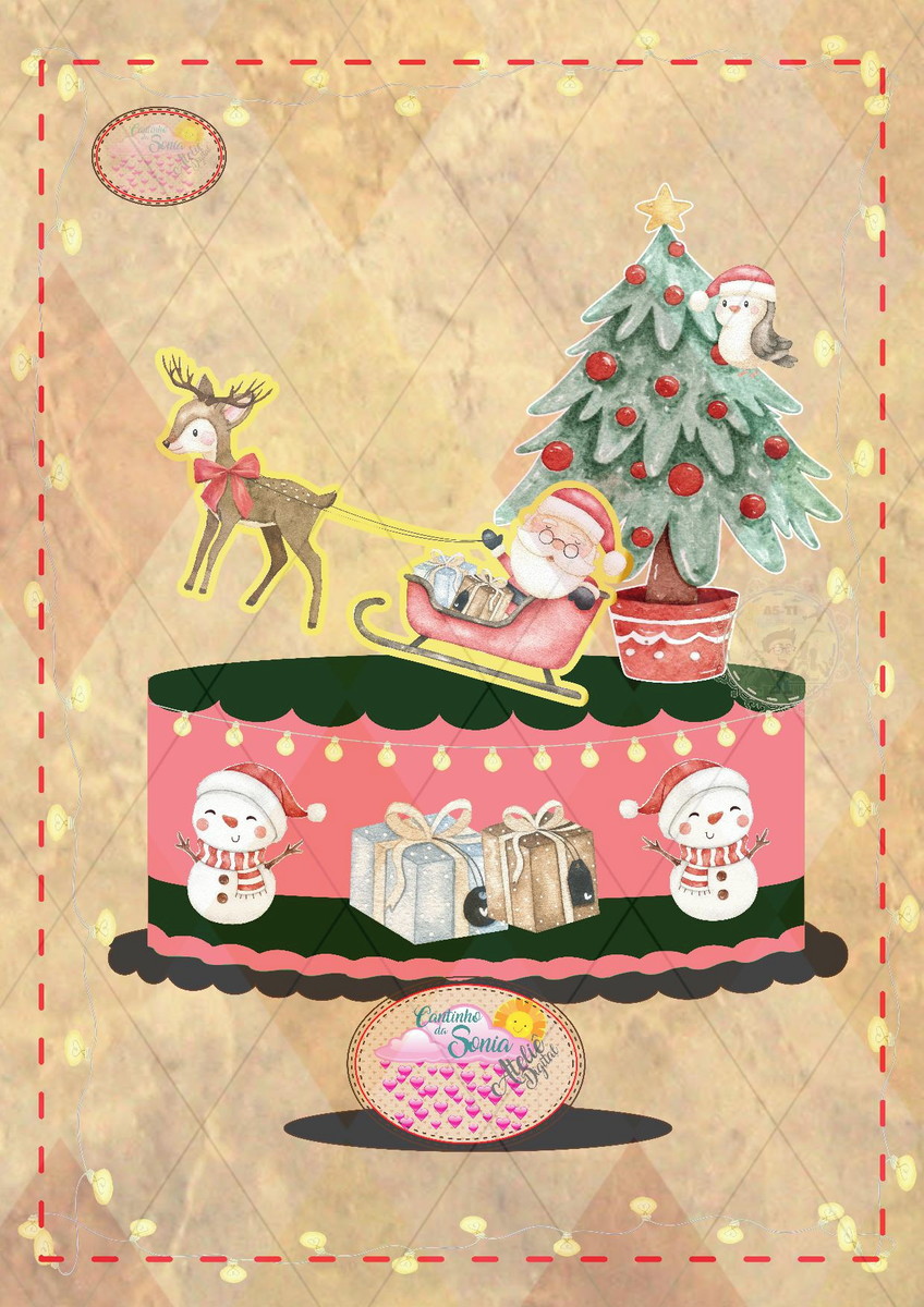 Topo de Bolo Papai Noel Aquarelado Natal - 1060 Arquivo