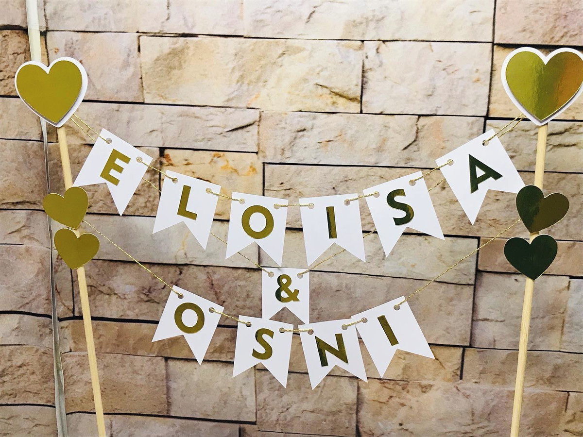 Topo De Bolo Personalizado Casamento Bandeirinhas - Imagem 4
