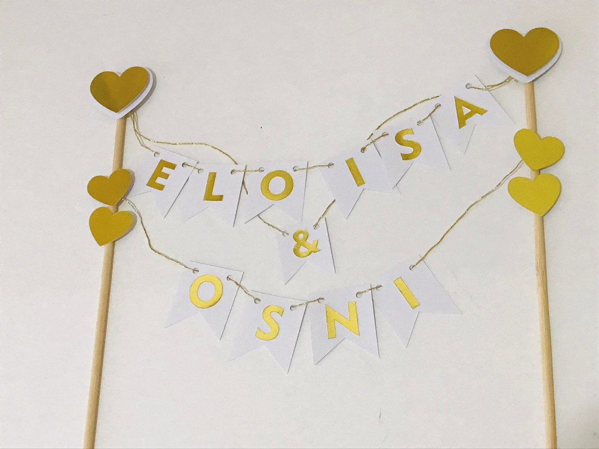 Topo De Bolo Personalizado Casamento Bandeirinhas - Imagem 3