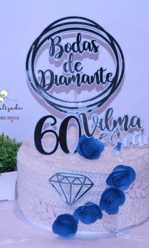 Topo de Bolo Personalizado. Tema: Bodas de Diamante
