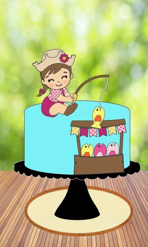 Topo de Bolo Pescaria Menina - Arquivo Digital