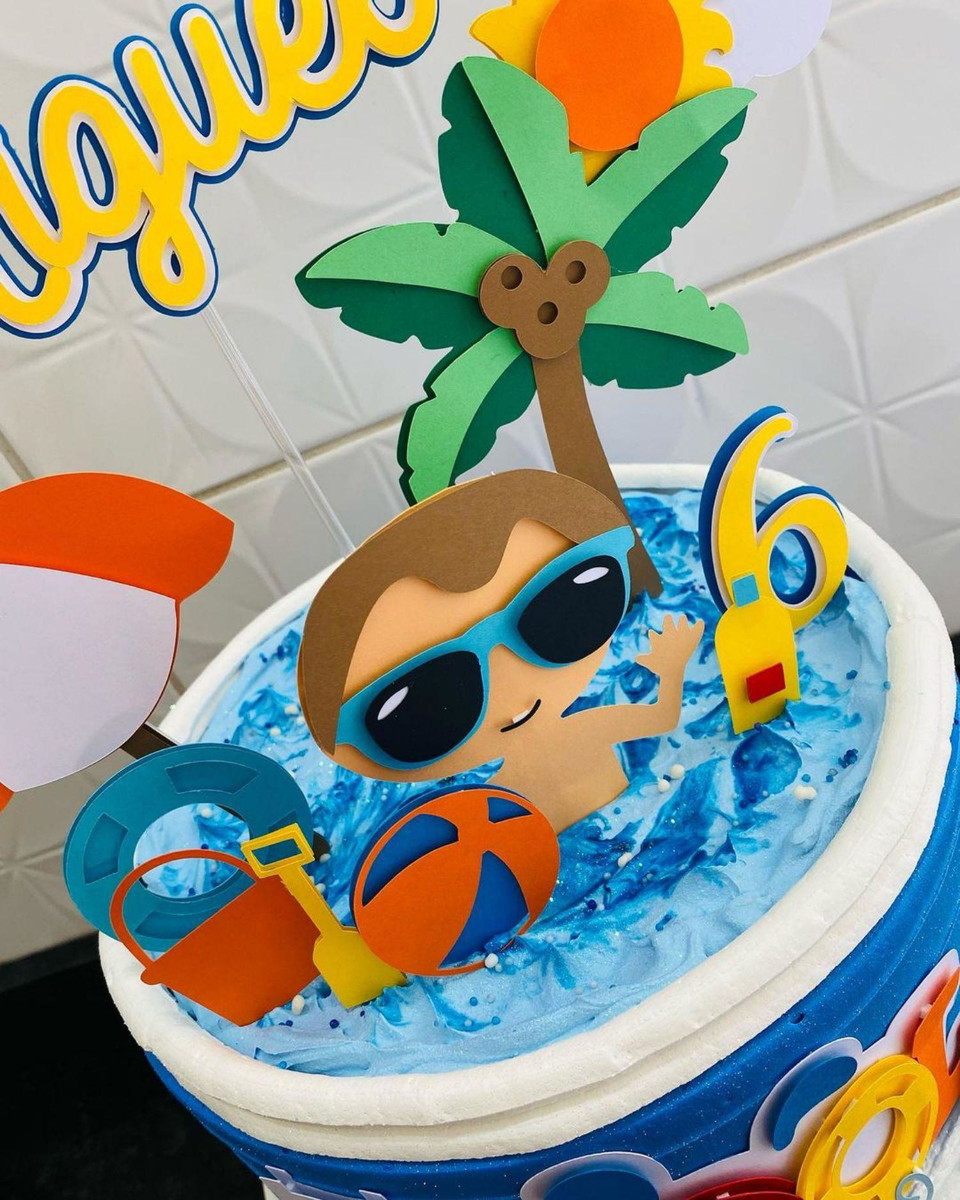 Topo de Bolo Pool Party Menino Arquivo de Corte - Imagem 2