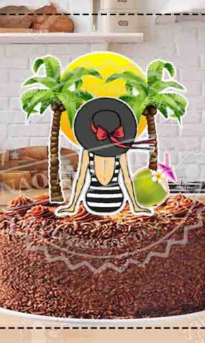 TOPO DE BOLO PRAIA MULHER DE COSTAS - ARQUIVO DIGITAL