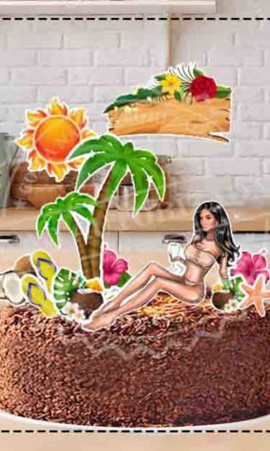 TOPO DE BOLO PRAIA MULHER MORENA - ARQUIVO DIGITAL