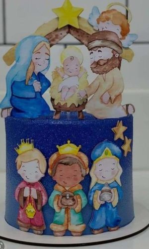 Topo de Bolo Presépio Aquarela + 4 Arquivos a Sua Escolha