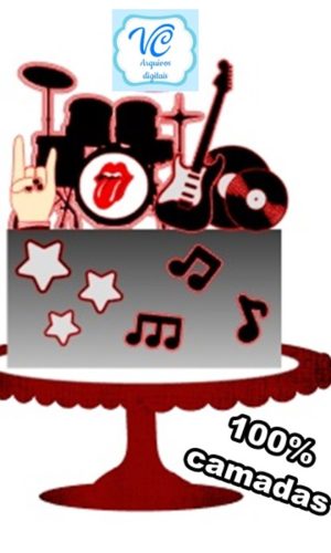 Arquivo de Corte Topo de Bolo Rock Bateria -
